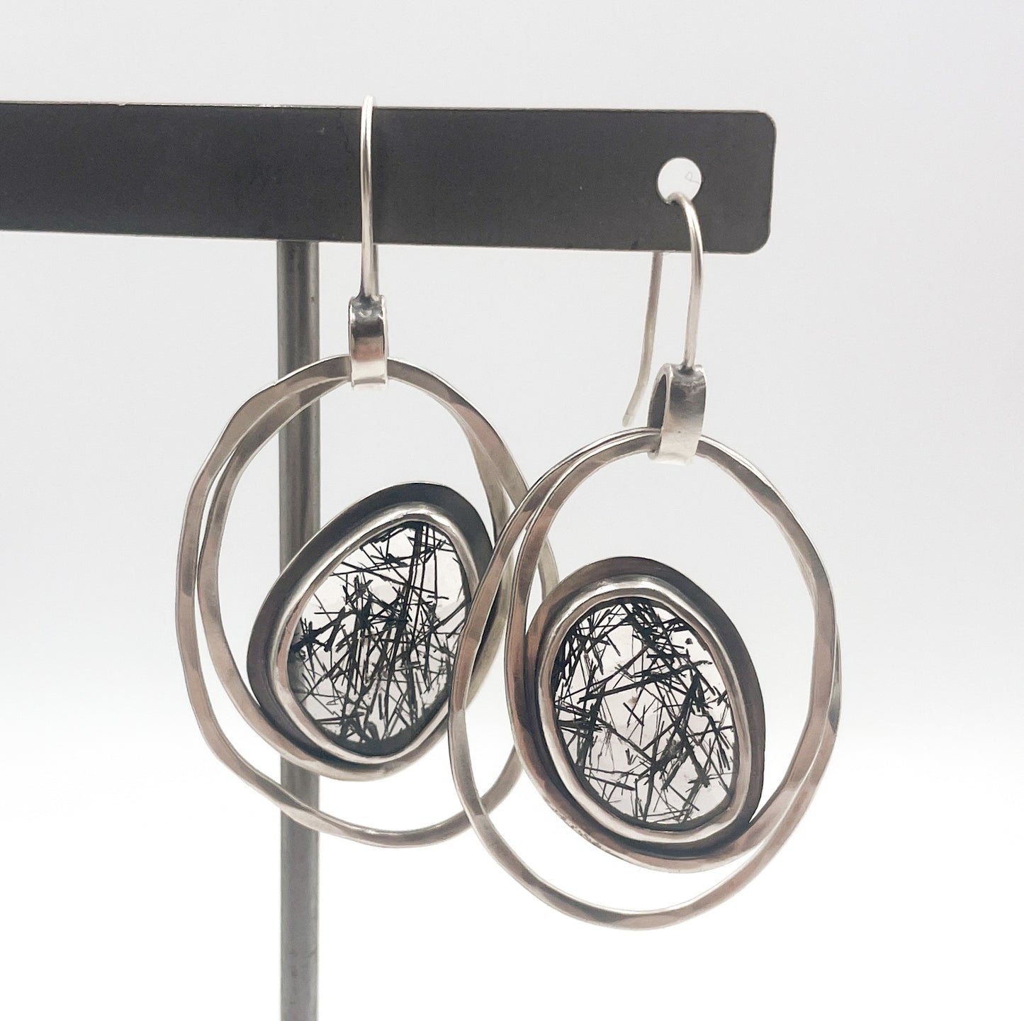 Black Tourmaline Rutilated Quartz and Sterling Silver Earrings.