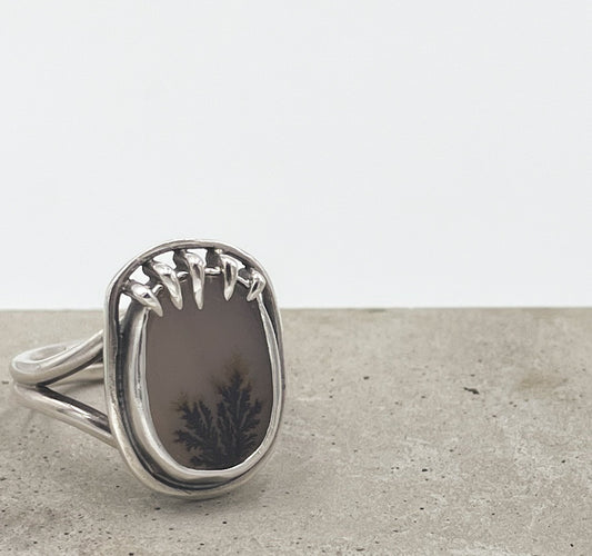 Dendritic Agate and Sterling Silver Ring Size 8.5