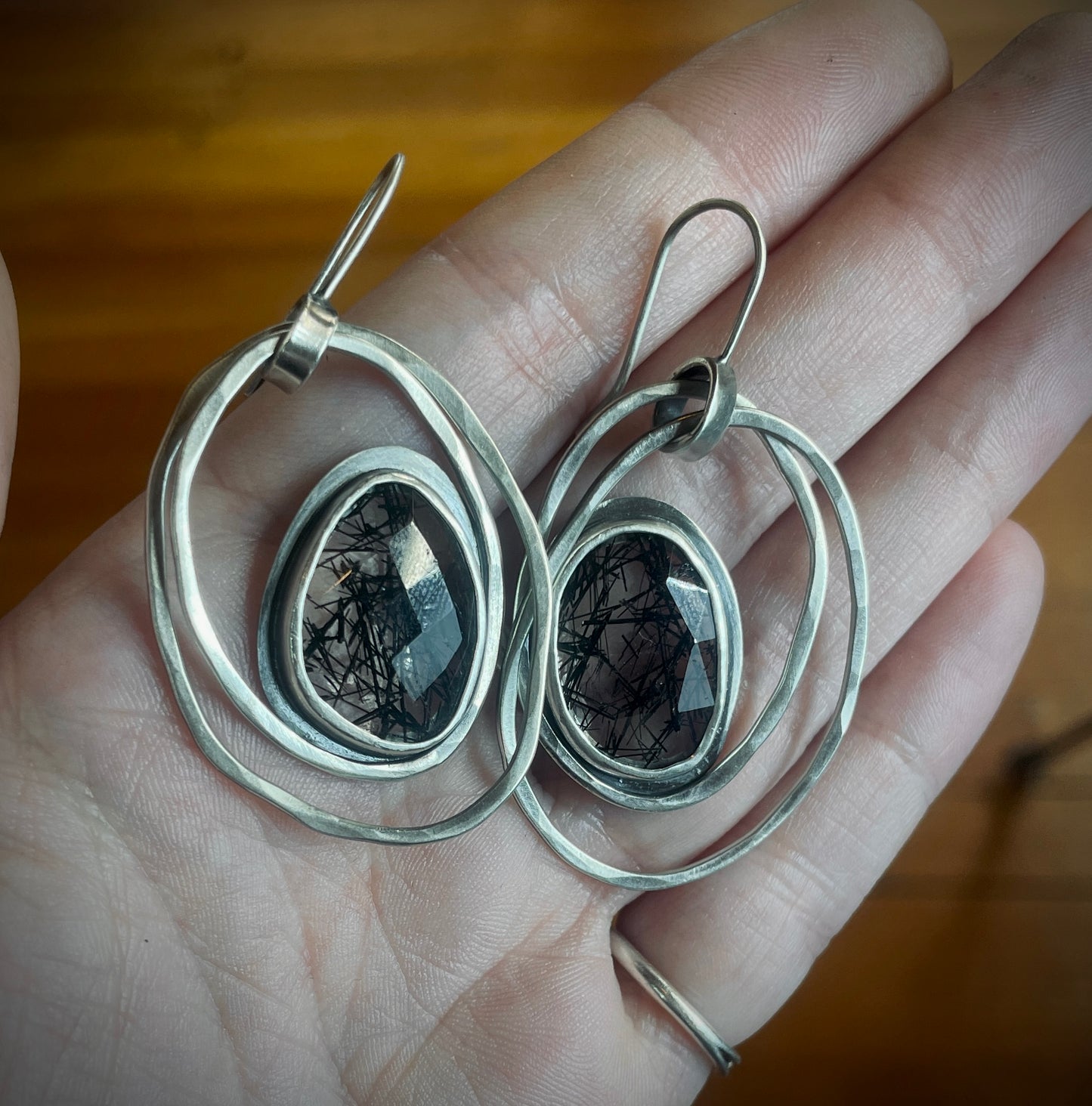 Black Tourmaline Rutilated Quartz and Sterling Silver Earrings.