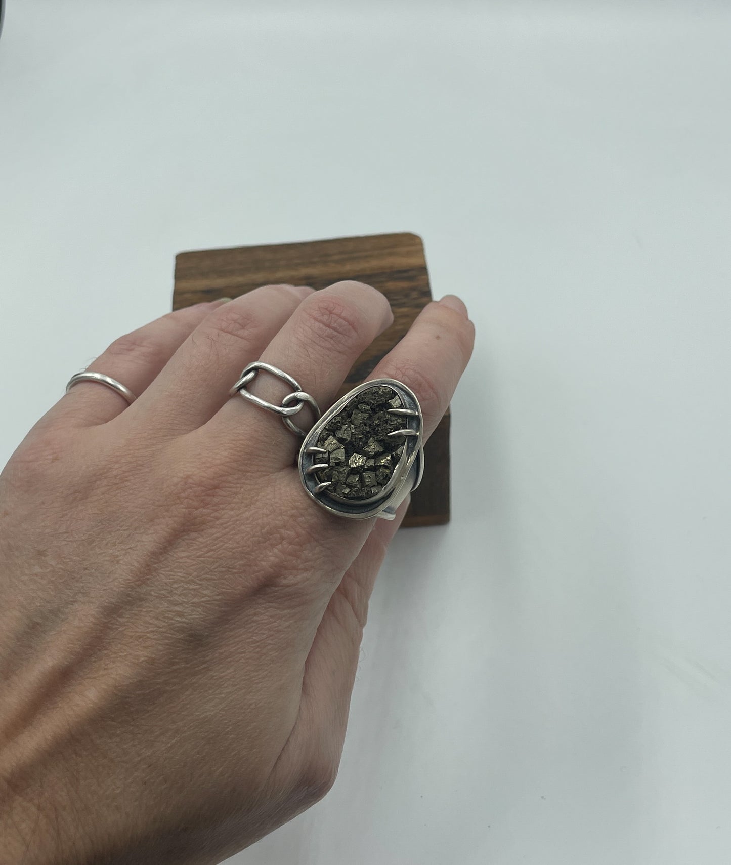 Pyrite and Sterling Silver Ring Size 12